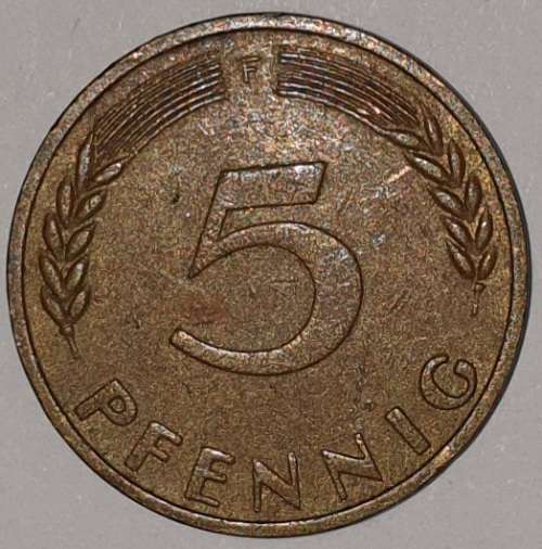 1950 F - 5 PFENNIG - FIVE PFENNIG - GERMANY - FEDERAL REPUBLIC - (Brass Clad Steel)